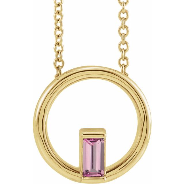 14K Yellow Natural Pink Tourmaline Circle 16-18' Necklace
