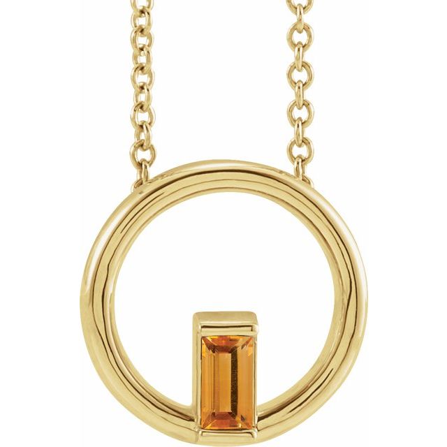 14K Yellow Natural Citrine Circle 16-18' Necklace