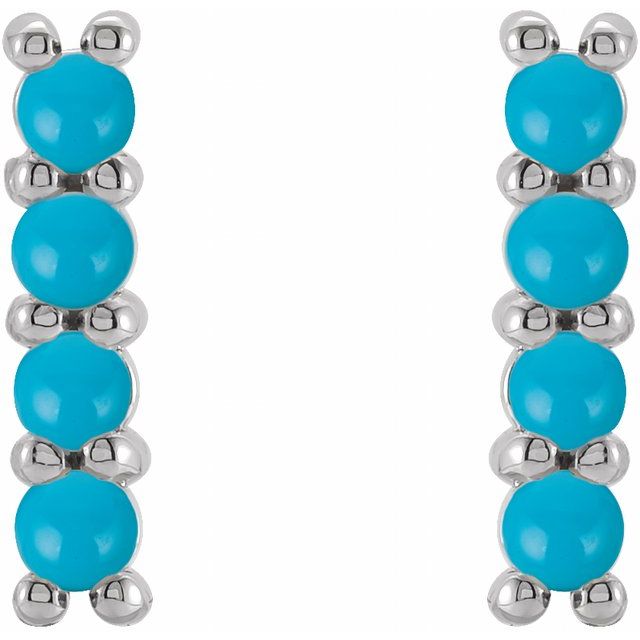 14K White Natural Turquoise Bar Earrings
