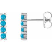 14K White Natural Turquoise Bar Earrings