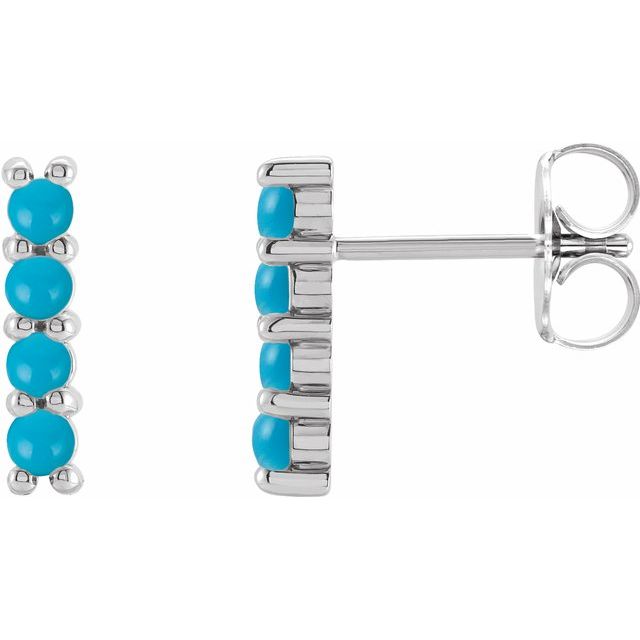 14K White Natural Turquoise Bar Earrings