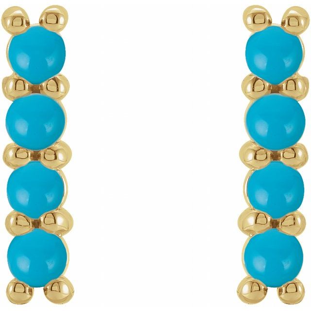 14K Yellow Natural Turquoise Bar Earrings