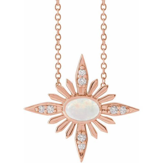 14K Rose Natural Ethiopian Opal & .08 CTW Natural Diamond 16-18' Necklace