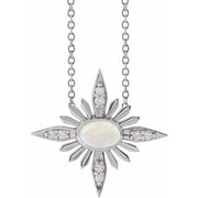 14K White Natural Ethiopian Opal & .08 CTW Natural Diamond 16-18' Necklace