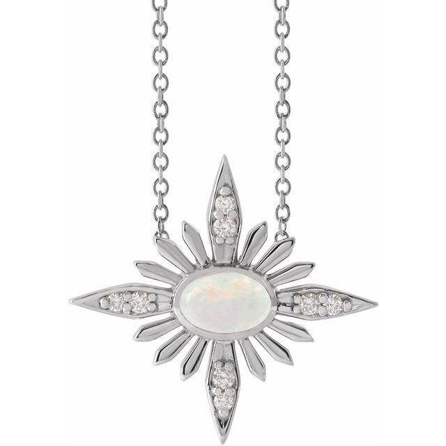 14K White Natural Ethiopian Opal & .08 CTW Natural Diamond 16-18' Necklace