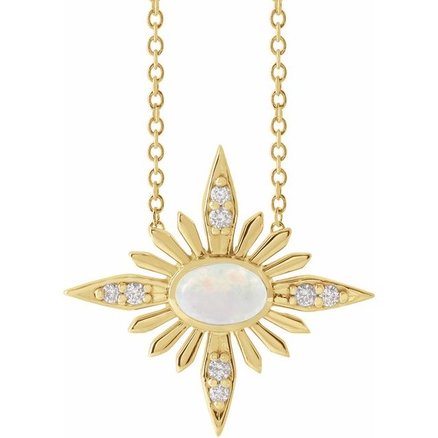 14K Yellow Natural Ethiopian Opal & .08 CTW Natural Diamond 16-18' Necklace