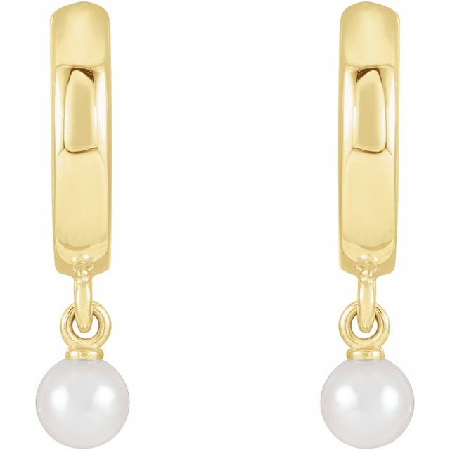 14K Yellow Cultured Seed Pearl Hoop Earrings