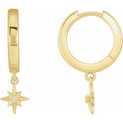 14K Yellow .0075 CTW Natural Diamond Star Hinged Hoop Earrings