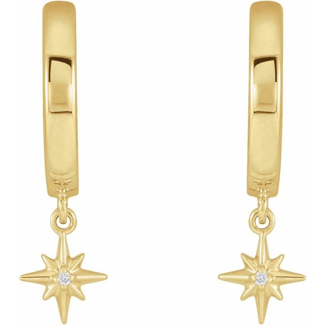 14K Yellow .0075 CTW Natural Diamond Star Hinged Hoop Earrings