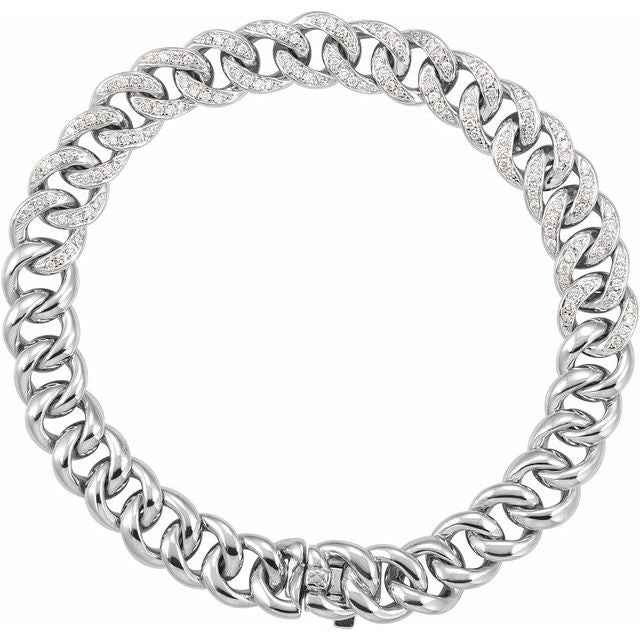 14K White 3/4 CTW Natural Diamond Curb 7' Bracelet
