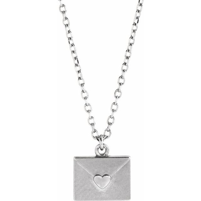 Sterling Silver Heart Envelope 16-18' Necklace