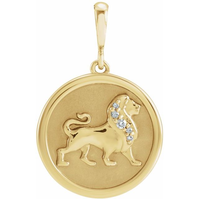 14K Yellow .02 CTW Natural Diamond Lion Pendant