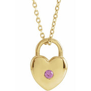 14K Yellow Natural Pink Sapphire Heart Lock 18' Necklace