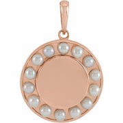 14K Rose Cultured White Seed Pearl Engravable Halo-Style Pendant