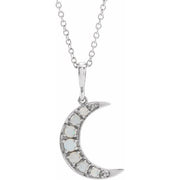 Sterling Silver Natural White Opal Cabochon Crescent Moon 16-18' Necklace