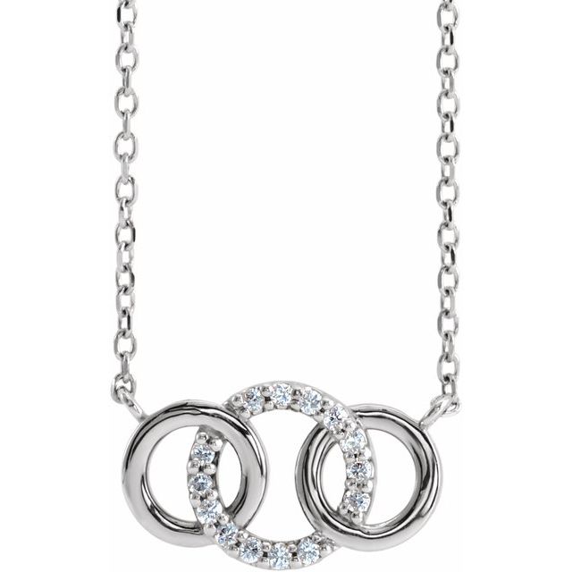 14k White .05 Ctw Natural Diamond Interlocking Circle 18' Necklace