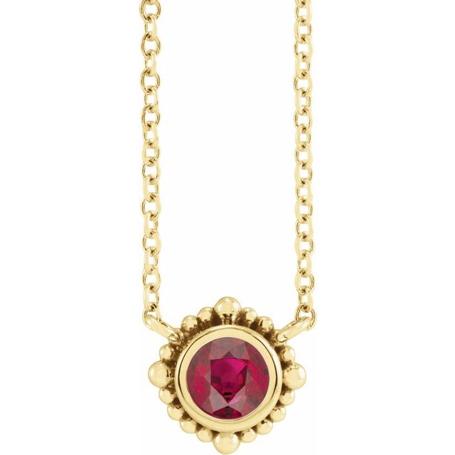 14K Yellow 4 mm Natural Ruby Beaded Bezel-Set 18' Necklace