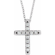 14K White 1/5 CTW Lab-Grown Diamond French-Set Cross 16-18' Necklace