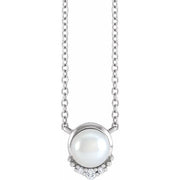14K White Cultured White Akoya Pearl & .025 CTW Natural Diamond 18' Necklace
