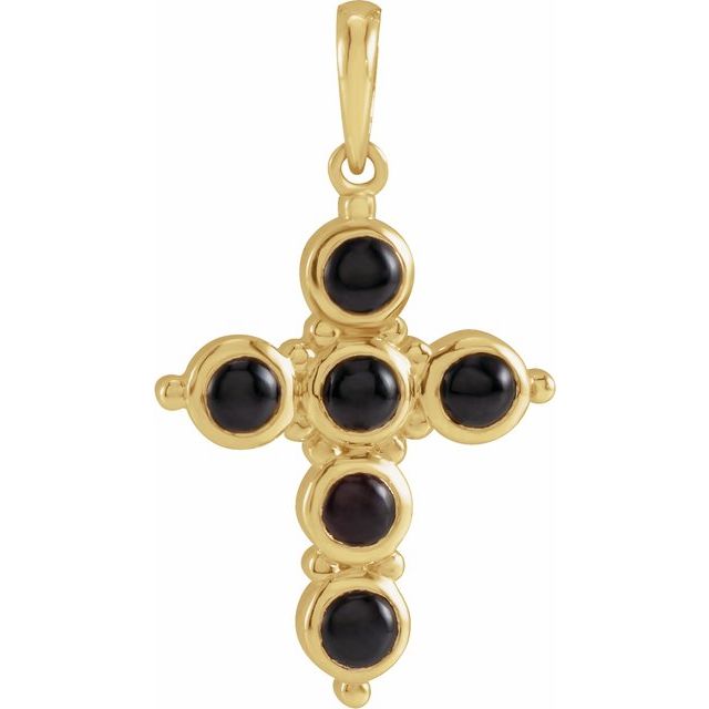 14K Yellow Natural Black Onyx Cross Pendant
