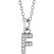 14K White .04 CTW Natural Diamond Petite Initial F 16-18' Necklace