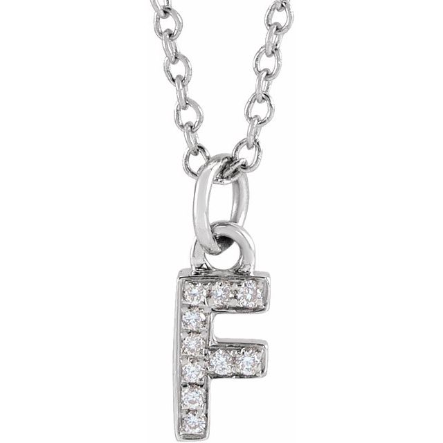 14K White .04 CTW Natural Diamond Petite Initial F 16-18' Necklace