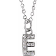 14K White .04 CTW Natural Diamond Petite Initial E 16-18' Necklace