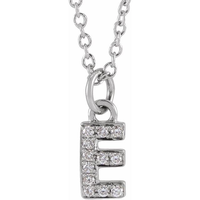 14K White .04 CTW Natural Diamond Petite Initial E 16-18' Necklace