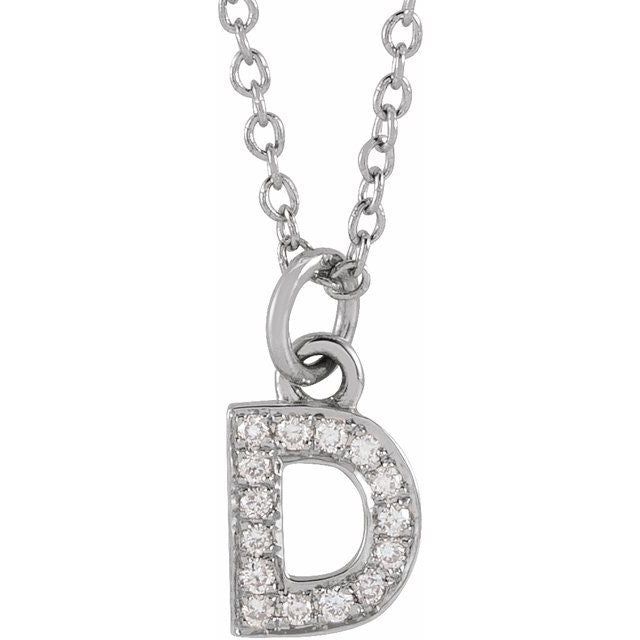 14K White .05 CTW Natural Diamond Petite Initial D 16-18' Necklace