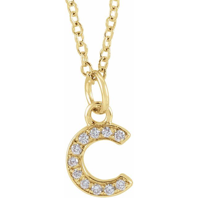 14K Yellow .04 CTW Natural Diamond Petite Initial C 16-18' Necklace