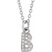 14K White .05 CTW Natural Diamond Petite Initial B 16-18' Necklace
