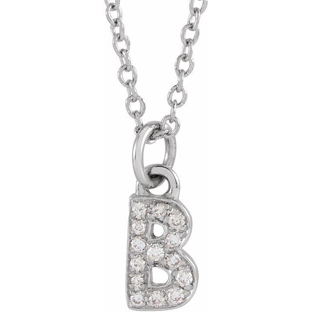 14K White .05 CTW Natural Diamond Petite Initial B 16-18' Necklace