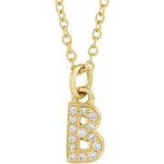 14K Yellow .05 CTW Natural Diamond Petite Initial B 16-18' Necklace