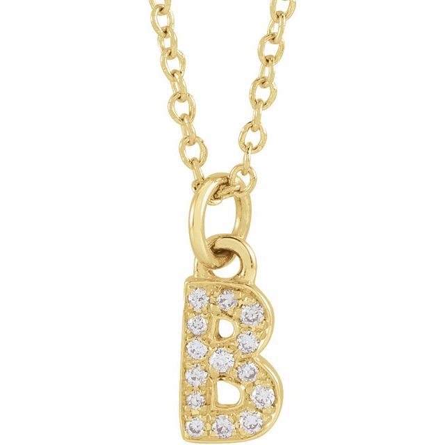 14K Yellow .05 CTW Natural Diamond Petite Initial B 16-18' Necklace