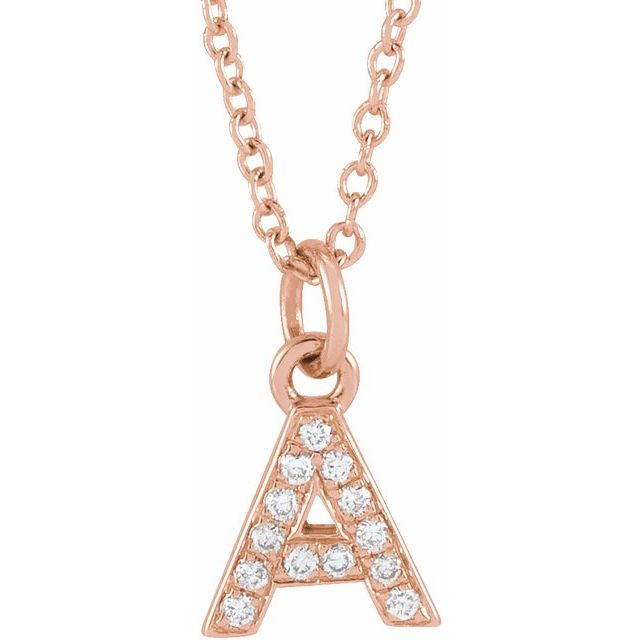 14k Rose .05 Ctw Natural Diamond Petite Initial A 16-18' Necklace
