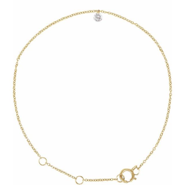 14K Yellow 1/6 CT Drilled Natural Diamond Solitaire 9' Anklet