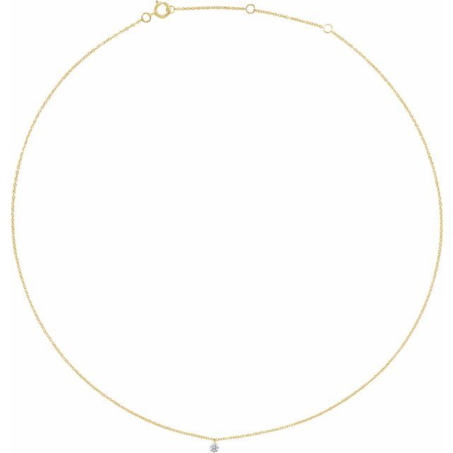 14K Yellow 1/6 CT Drilled Natural Diamond Solitaire 16-18' Necklace