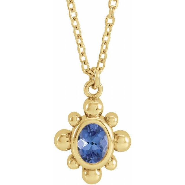 14K Yellow Natural Tanzanite Beaded 16-18' Necklace