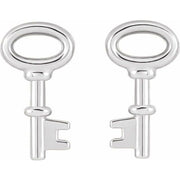 14K White Petite Key Earrings
