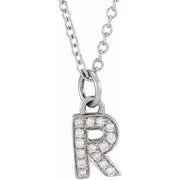 14K White .05 CTW Natural Diamond Petite Initial R 16-18' Necklace