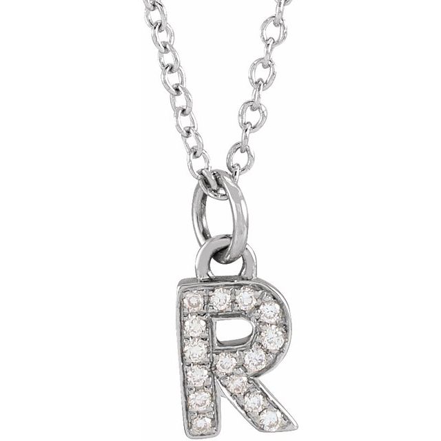 14K White .05 CTW Natural Diamond Petite Initial R 16-18' Necklace