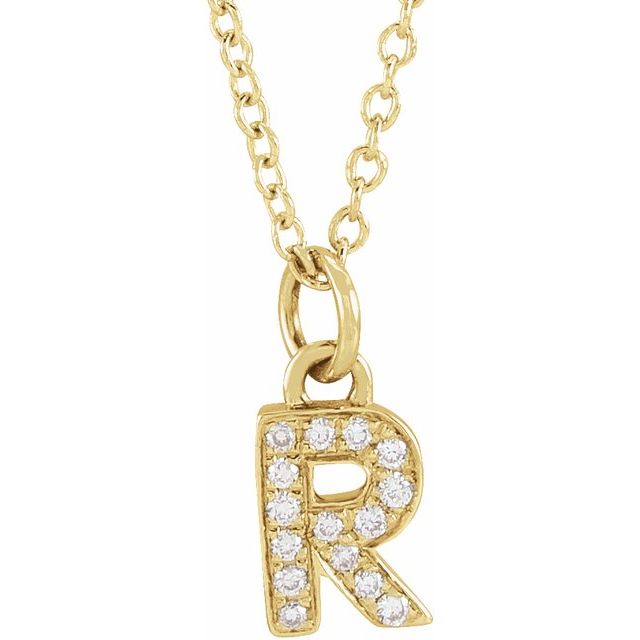 14K Yellow .05 CTW Natural Diamond Petite Initial R 16-18' Necklace