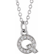 14K White .05 CTW Natural Diamond Petite Initial Q 16-18' Necklace