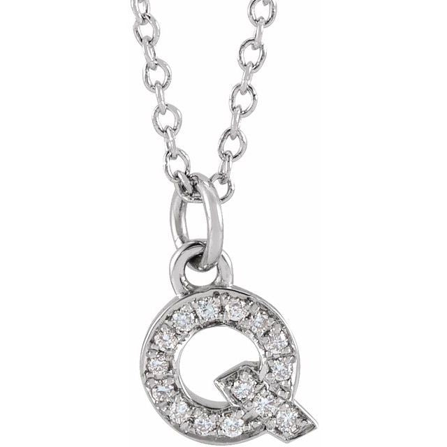 14K White .05 CTW Natural Diamond Petite Initial Q 16-18' Necklace