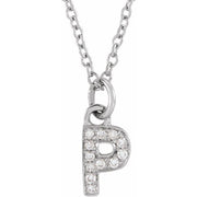 14K White .04 CTW Natural Diamond Petite Initial P 16-18' Necklace