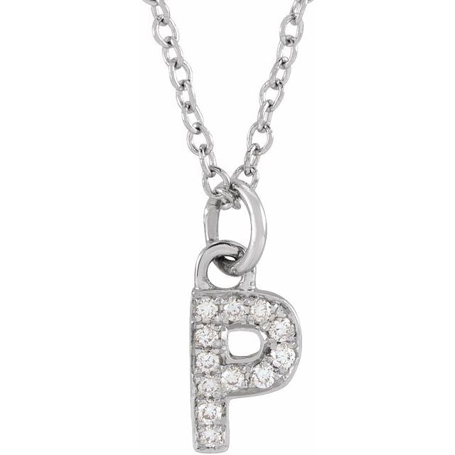 14K White .04 CTW Natural Diamond Petite Initial P 16-18' Necklace