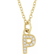 14K Yellow .04 CTW Natural Diamond Petite Initial P 16-18' Necklace