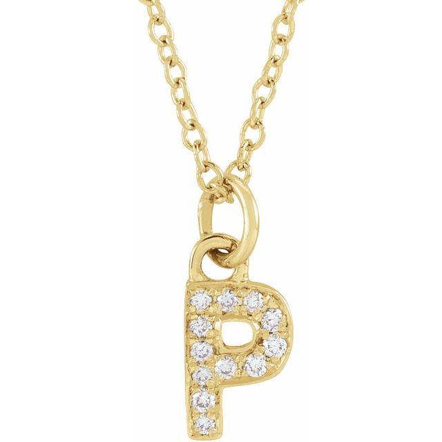 14K Yellow .04 CTW Natural Diamond Petite Initial P 16-18' Necklace