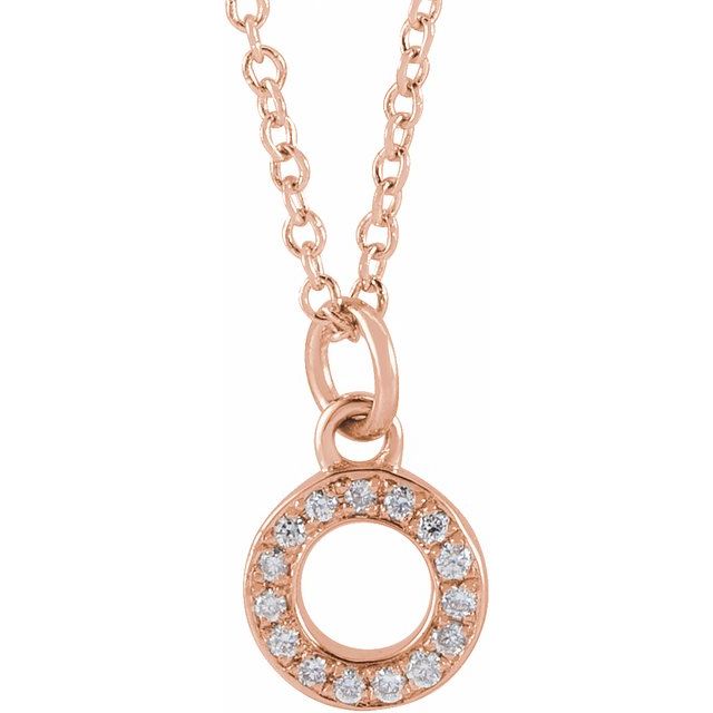 14K Rose .05 CTW Natural Diamond Petite Initial O 16-18' Necklace