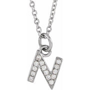 14K White .05 CTW Natural Diamond Petite Initial N 16-18' Necklace